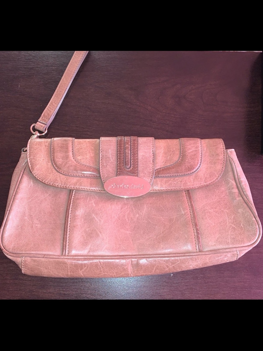 Charles David Dusty Rose Leather Clutch Shoulder Bag